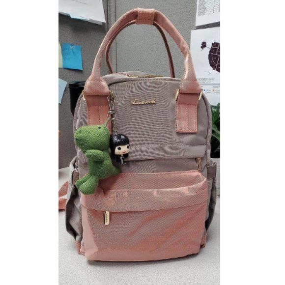 Women Pink & Grey Stylish Waterproof Mini Backpack with USB Port